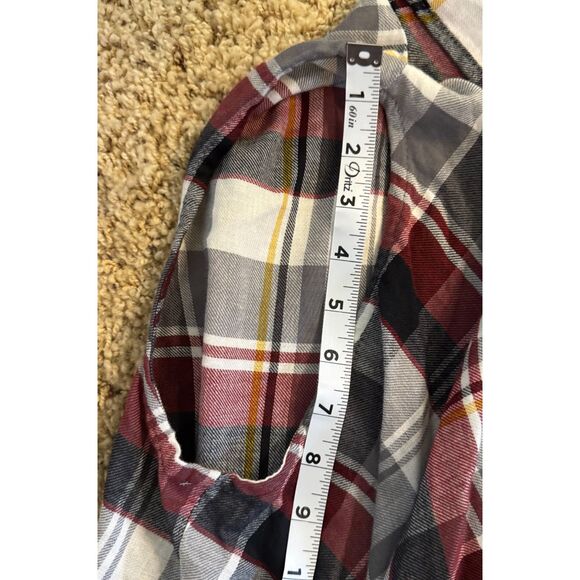 CATO Grey Red Plaid Open Front Cardigan Cotton Vest Women's Size Medium Raw Hem - Picture 12 of 12